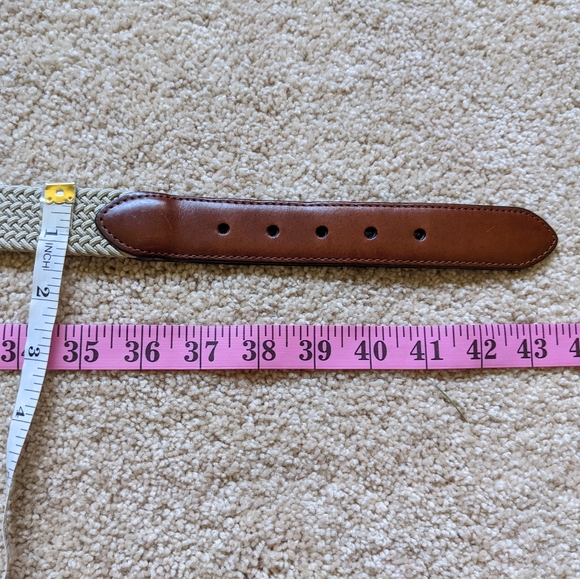 Lands' End Light Beige Braided Elastic Leather End Brass Buckle Belt - Picture 10 of 10